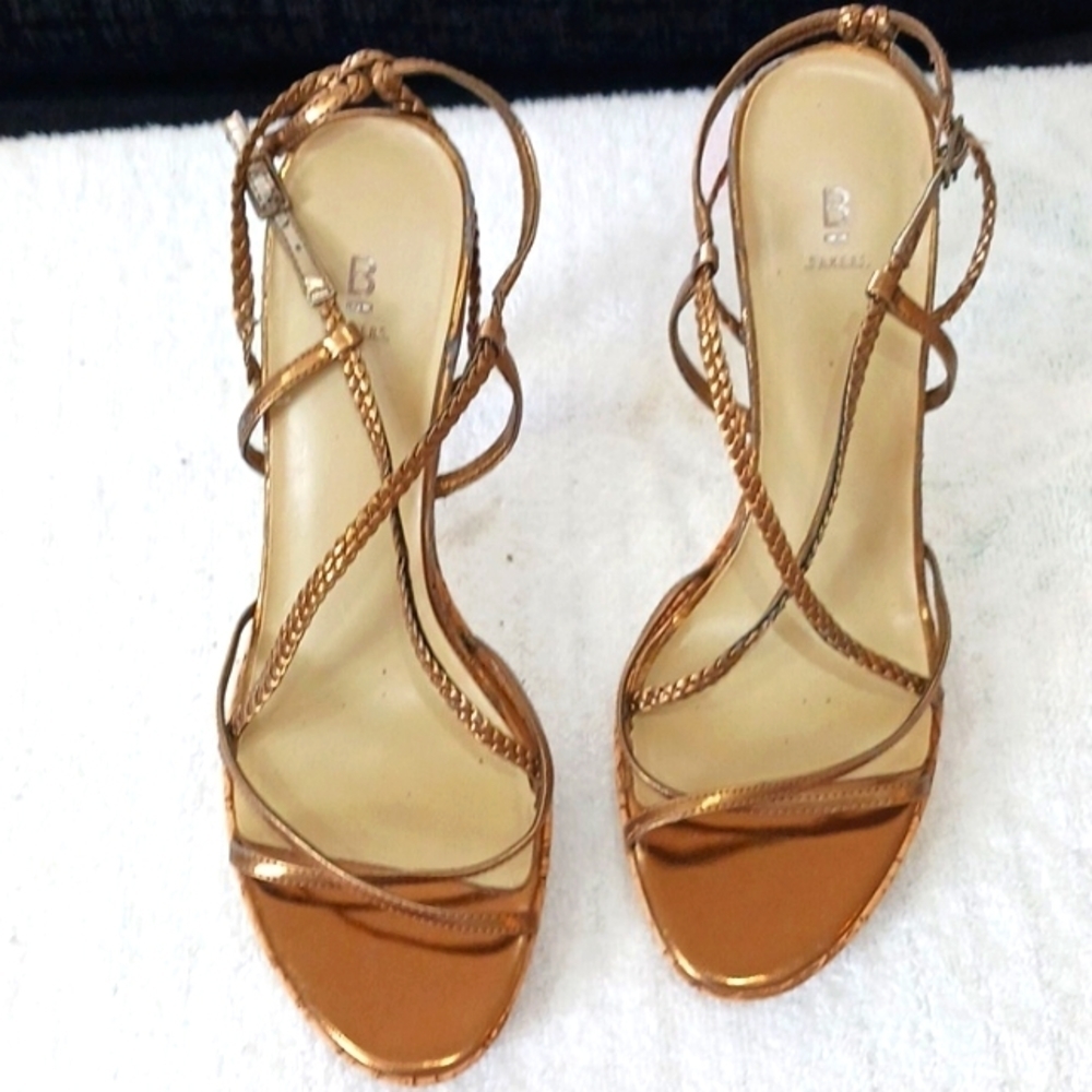 BAKERS Brown Metalic Strap Heels.Size 10.